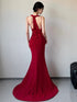 Wine Red Halter Mermaid Spandex Long Evening Dress, Wine Red Long Prom Dress